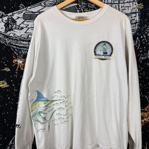 Vintage Yacht Club Mazatlan Mexico Marlin Fishing Shirt White Long Sleeve 2XL